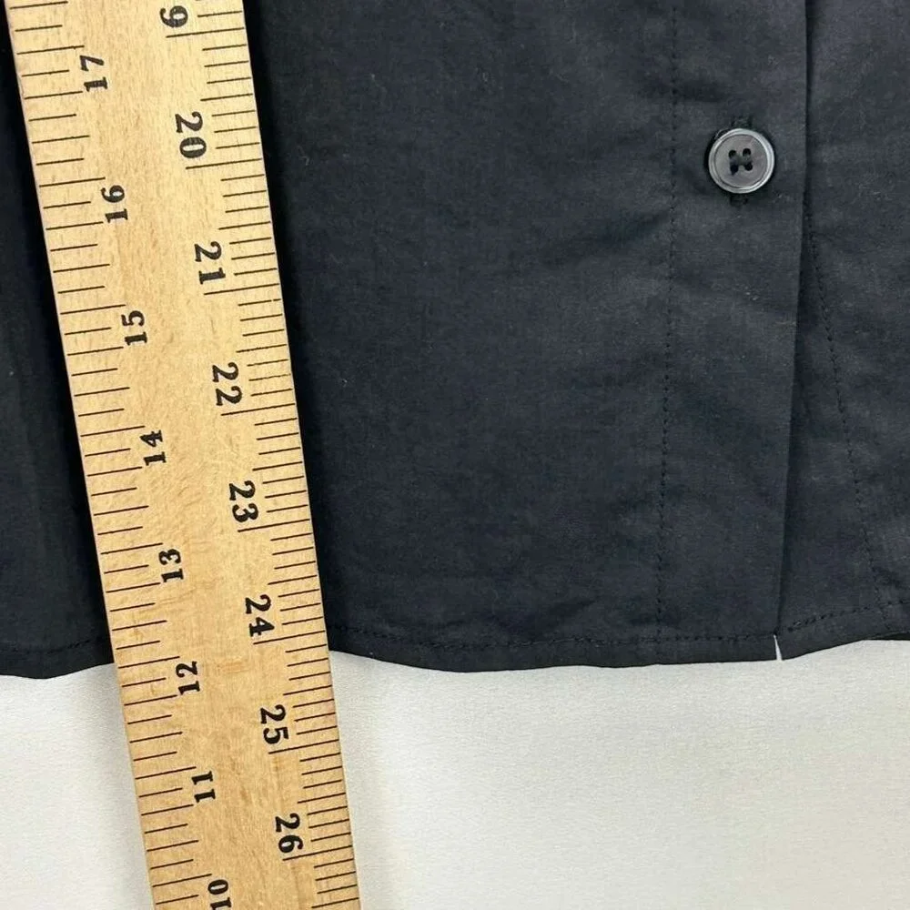 Evereve Women’s S Black Short Sleeve Crochet Back Button Up Blouse Rayon Blend - Picture 5 of 12